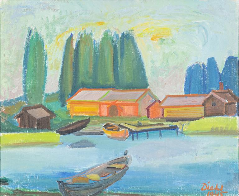Gösta Diehl, olja på pannå, signerad.
