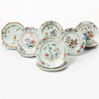 Twelve Famille Rose export porcelain plates, China, yongzheng (1722-35) & Qianlong (1736-95).