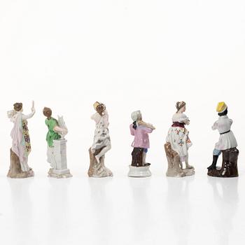 A group of six German porcelain figures, 20th century.