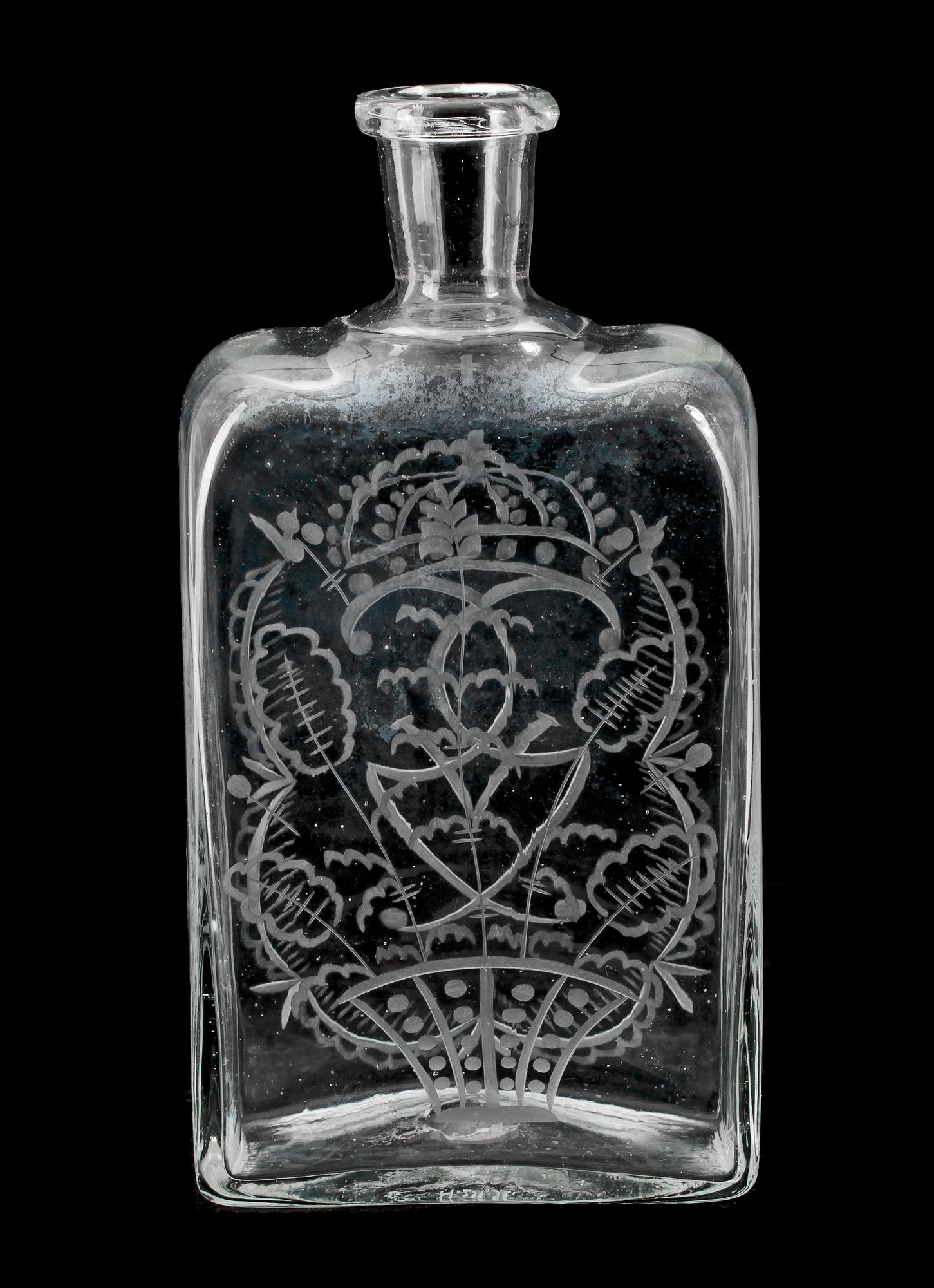 BRÄNNVINSPLUNTA, glas, Edward Hald, Orrefors. Sign. 1920/30-tal.