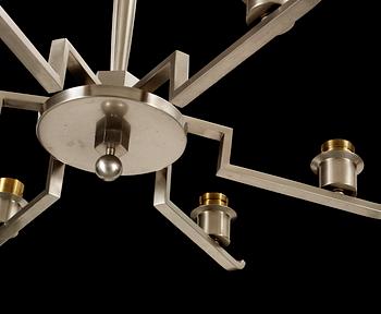 A white metal six-light ceiling lamp, probably Swedish, 1930's.