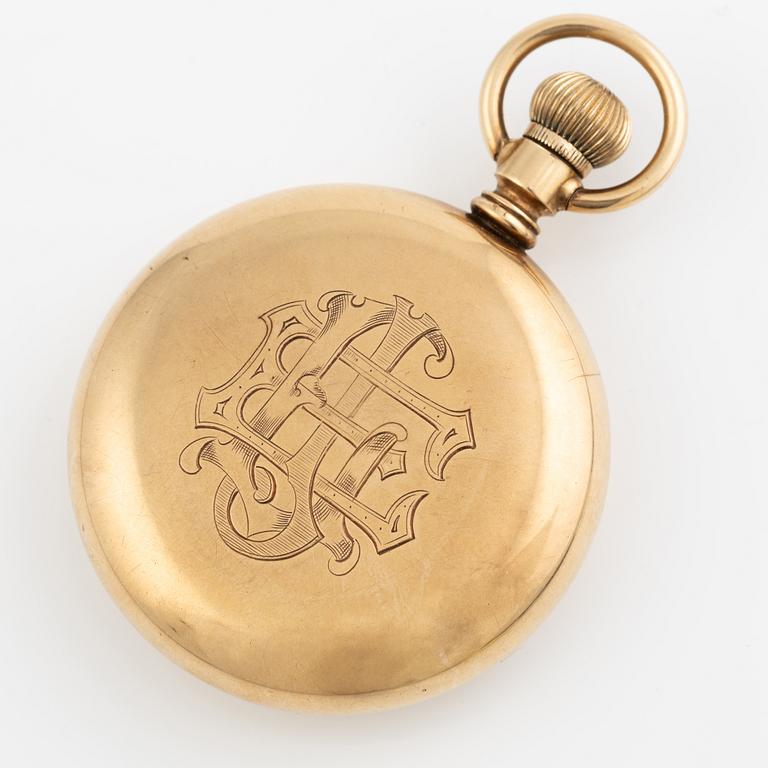 Hamilton, pocket watch, 14K gold with chain in 18K gold, 51 mm.