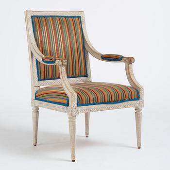 A carved Gustavian armchair, late 18th Century.