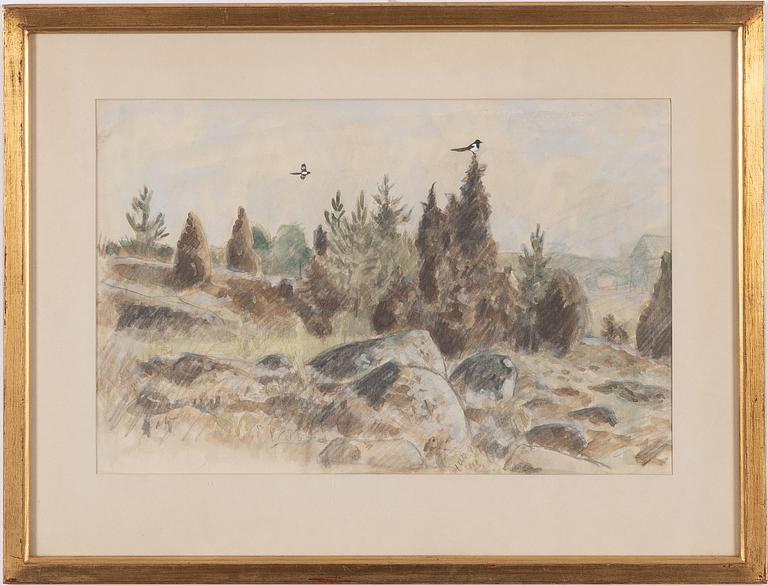 Harald Wiberg, Skogslandskap med skator.