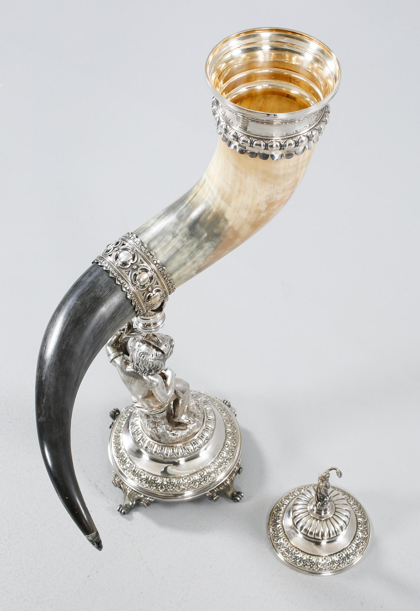 A drinking horn with epns mounting, GAB, Stockholm, late 19th century.