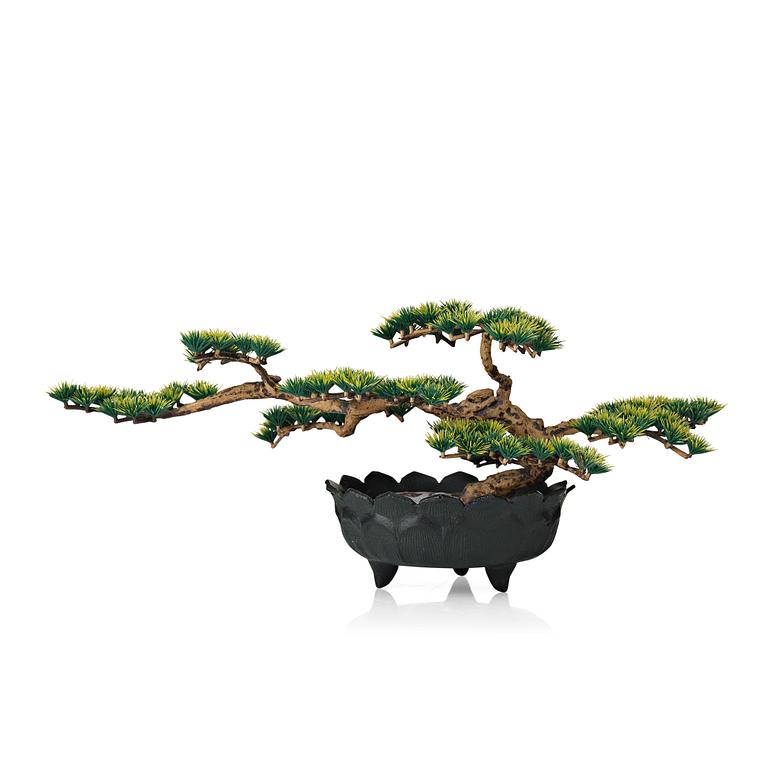 Estrid Ericson, an elastoline bonsai tree mounted in a Japanese patinated metal pot, Svenskt Tenn, Sweden 1960-70's.