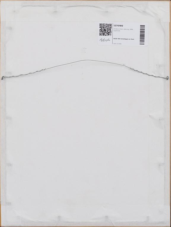 Anders Zorn, a signed etching from 1919.