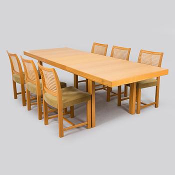 Carl Gustaf Hiort af Ornäs, dining table, "Exhibition Senior", and chairs 6 pcs, HMN Huonekalu Mikko Nupponen 1950s.
