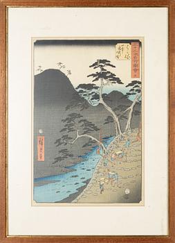 Ando Utagawa Hiroshige, two woodblock prints, probably 19th century.