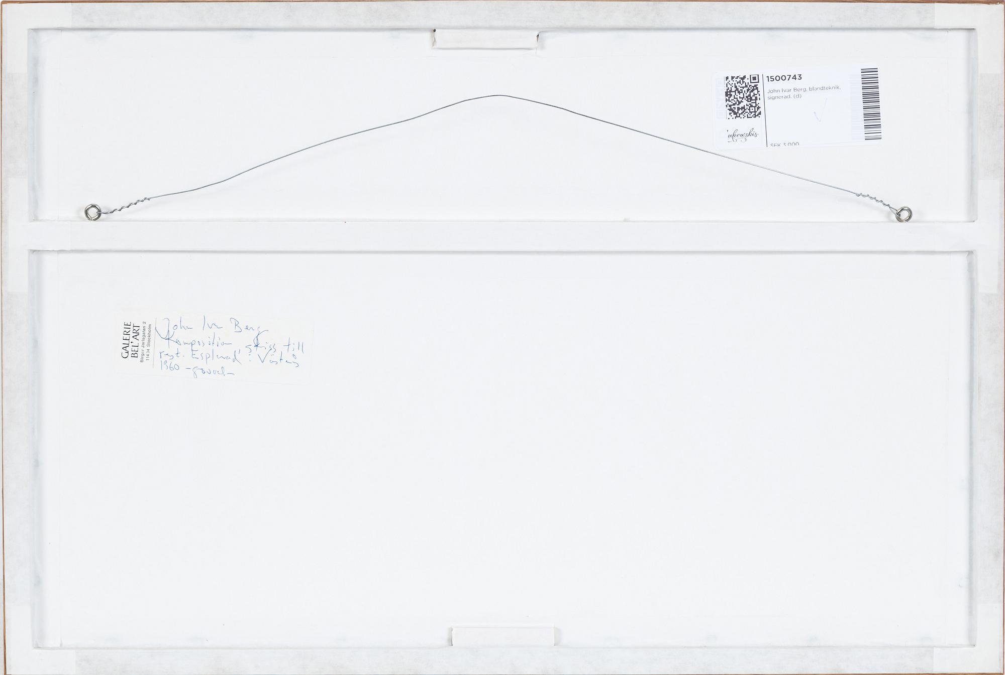 John Ivar Berg, mixed media. Signed.