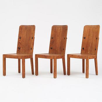 Axel Einar Hjorth, a set of 3 stained pine 'Lovö' chairs, Nordiska Kompaniet, Sweden 1930s.