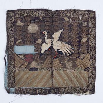 A Chinese embroidered silk rank badge of a Goose (yunyan), Qing dynasty, 18th century.