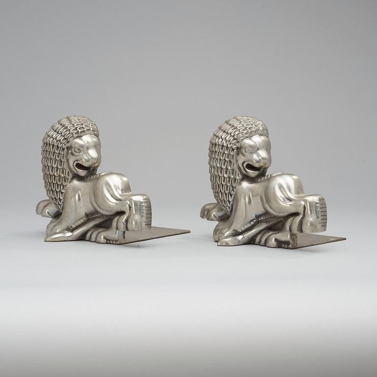 A pair of Anna Petrus pewter bookends, Svenskt Tenn, Stockholm 1974.