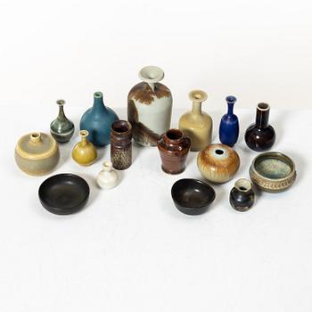 Miniature vases, 16 pcs, including Stig Lindberg, Gunnar Nylund, Carl Harry Stålhane, 1960s/70s.