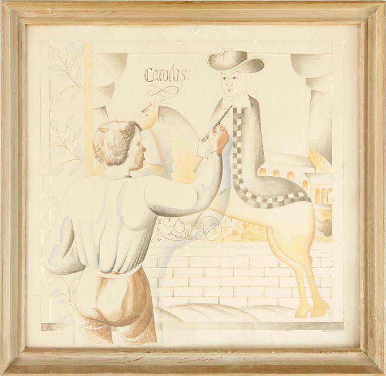 MANNE ÖSTLUND, blandteknik på papp, signerad.