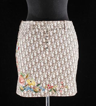 A monogram patterned skirt and plastic slip-in by Christian Dior.