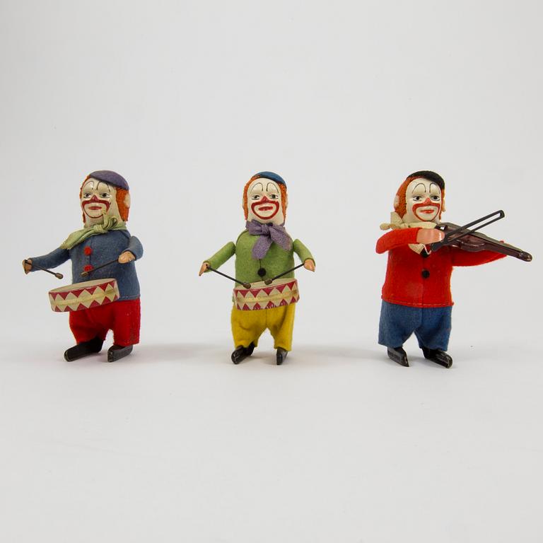 Three Schuco clowns Germany 1950s.