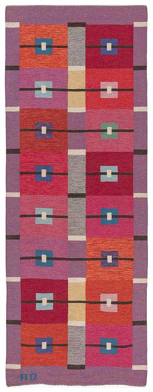 Agda Österberg, a flat weave and tapestry weave carpet, c. 330 x 123 cm, signed AÖ.