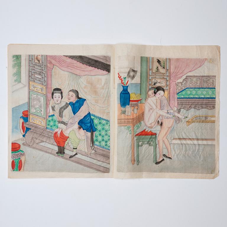 An album with 12 erotic paintings by anonymous Chinese artist, late Qing dynasty.