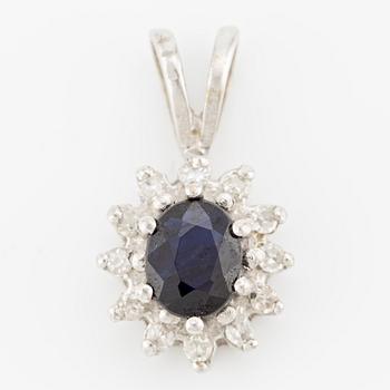 Pendant, 18K white gold with sapphire and small octagon-cut diamonds.