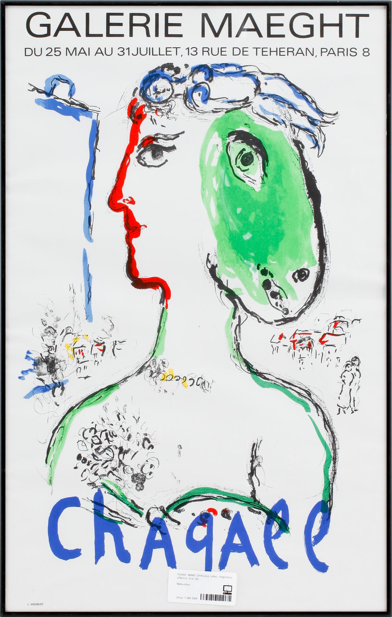 MARC CHAGALL (efter), litografiska affischer, 2 st.