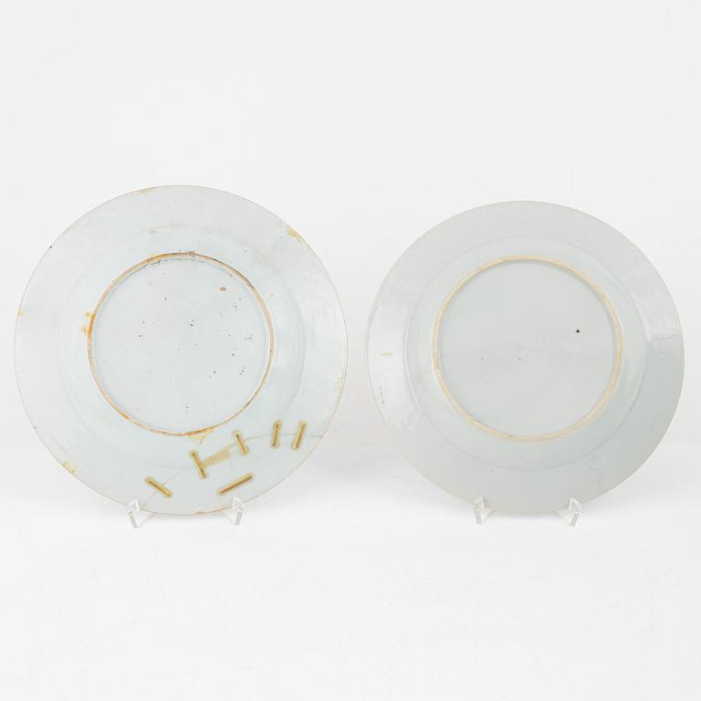 Five porcelain plates, China, 18th century and late Qing dynasty.