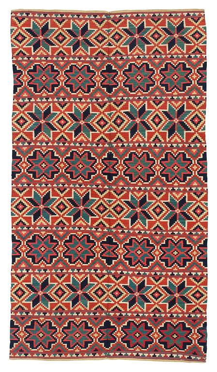 BED COVER. Double-interlocked tapestry. 198 x 109,5 cm. Scania, Sweden, around 1800. Probably Ingelstads district.