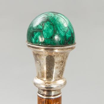 Käpp, ca 1900, England London, silver, malakit.