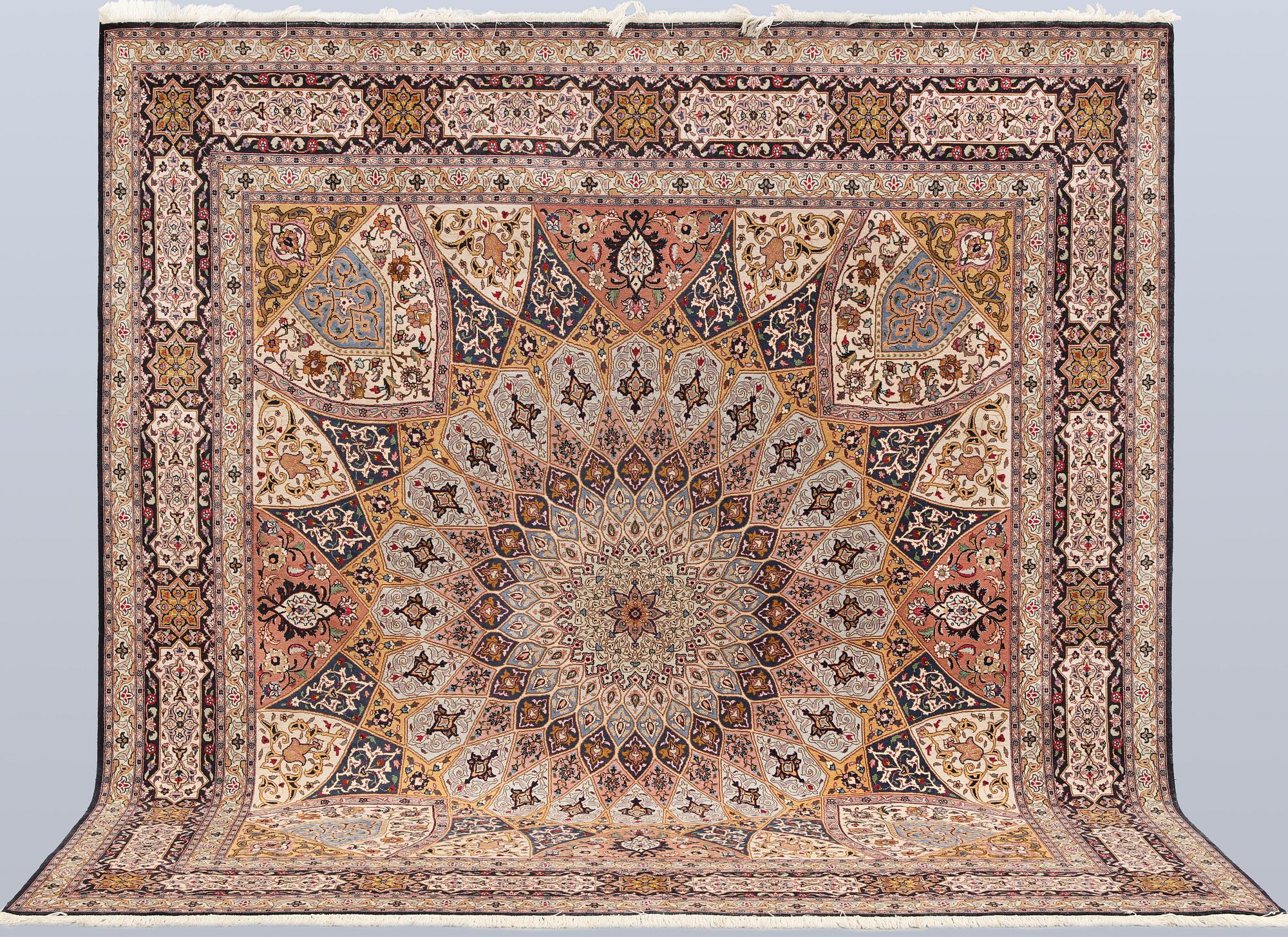 A part silk Tabriz carpet, so-called 50 Raj, approx. 266 x 248 cm.