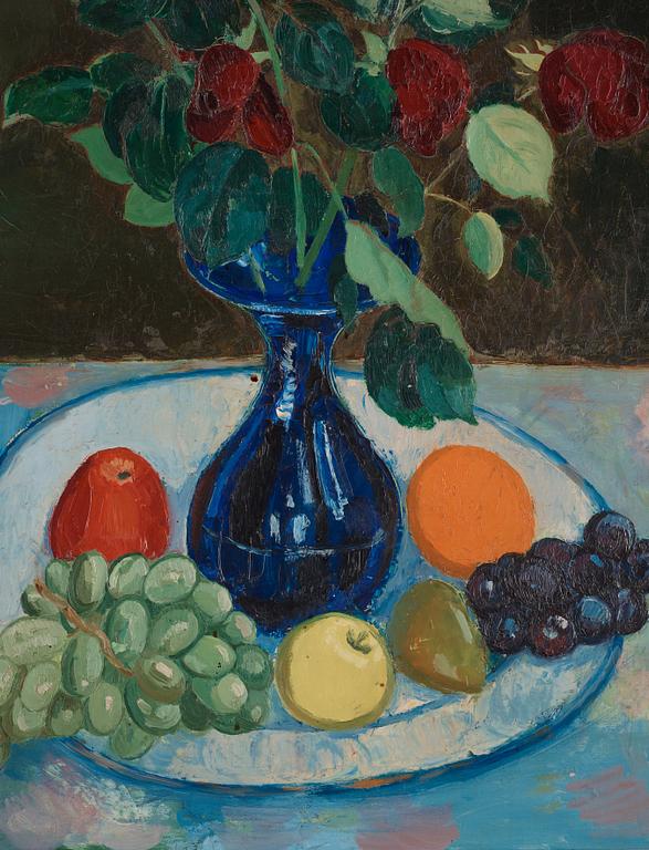 Hilding Linnqvist, Stilleben med rosor och frukter.