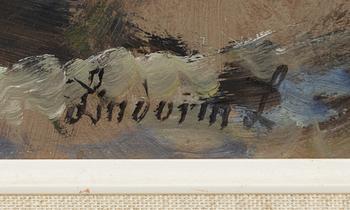 Lindorm Liljefors, Autumn landscape with moose and dog.