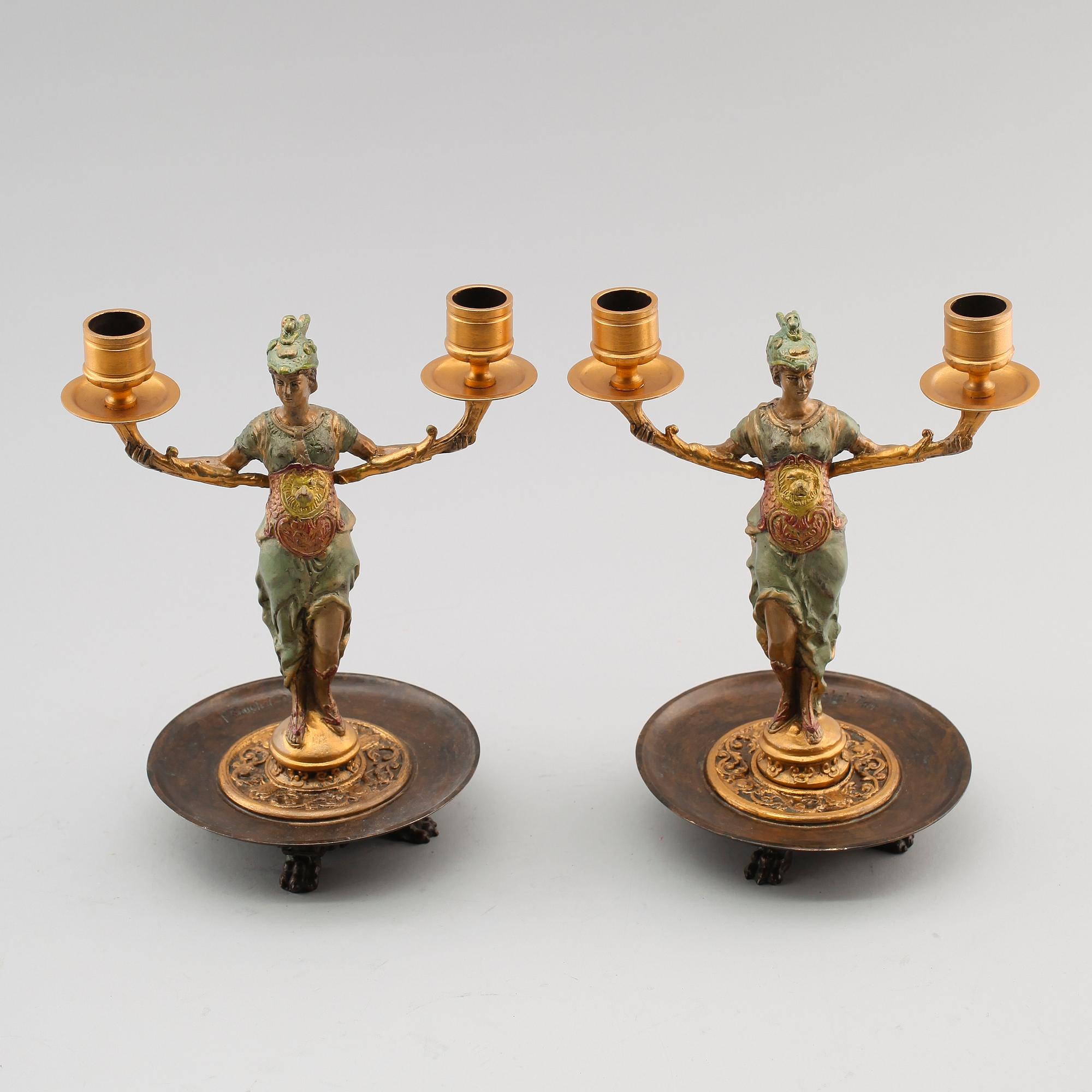 KANDELABRAR, 1 par, brons, Frankrike, 1900-tal.