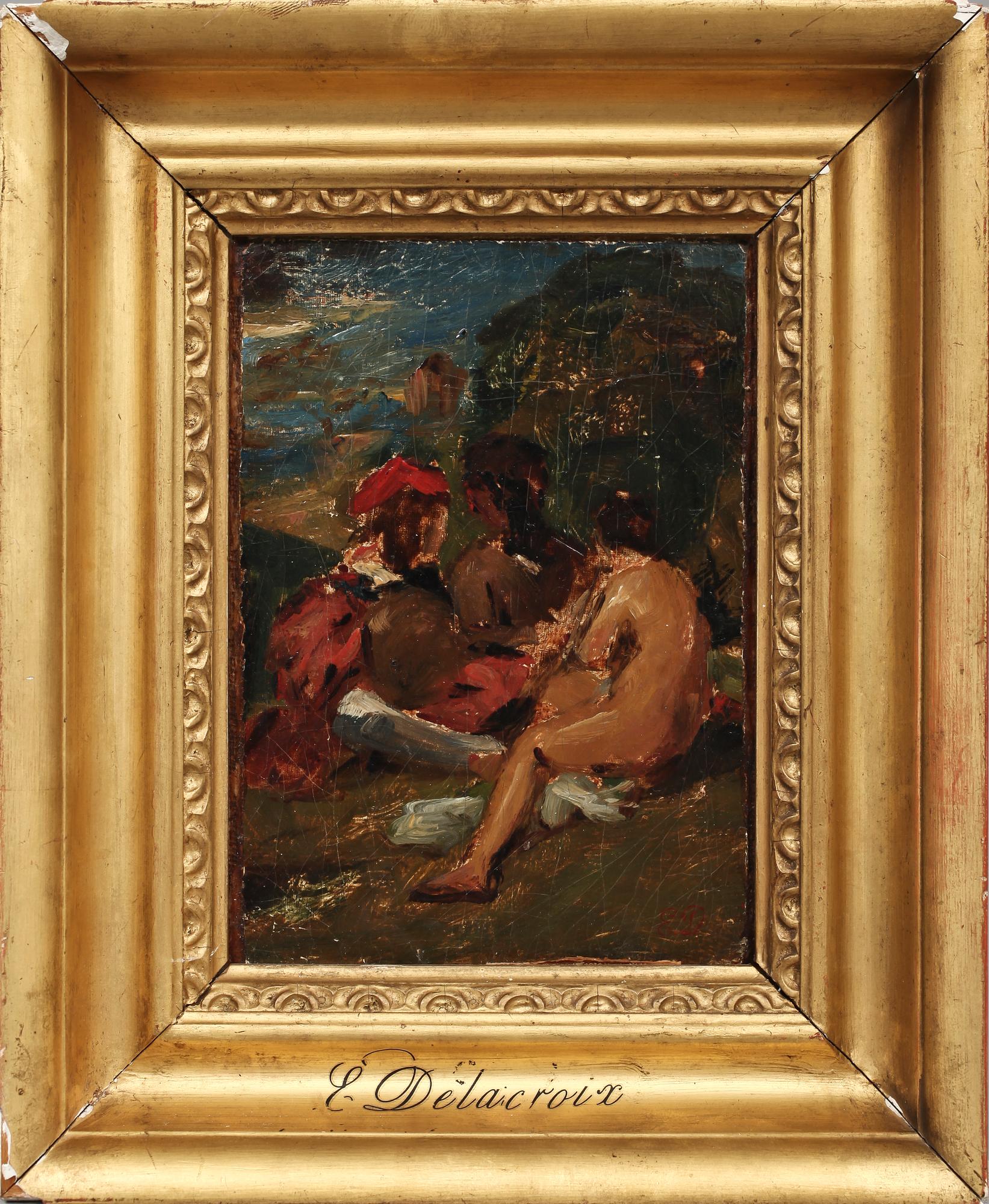 OKÄND KONSTNÄR, olja på pannå, monogramsign E.D, 1800-tal.