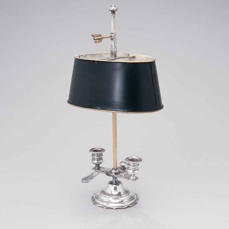 A BOUILOTTTE DOUBLE CANDLESTICK LAMP, silverplated, early 20th century.