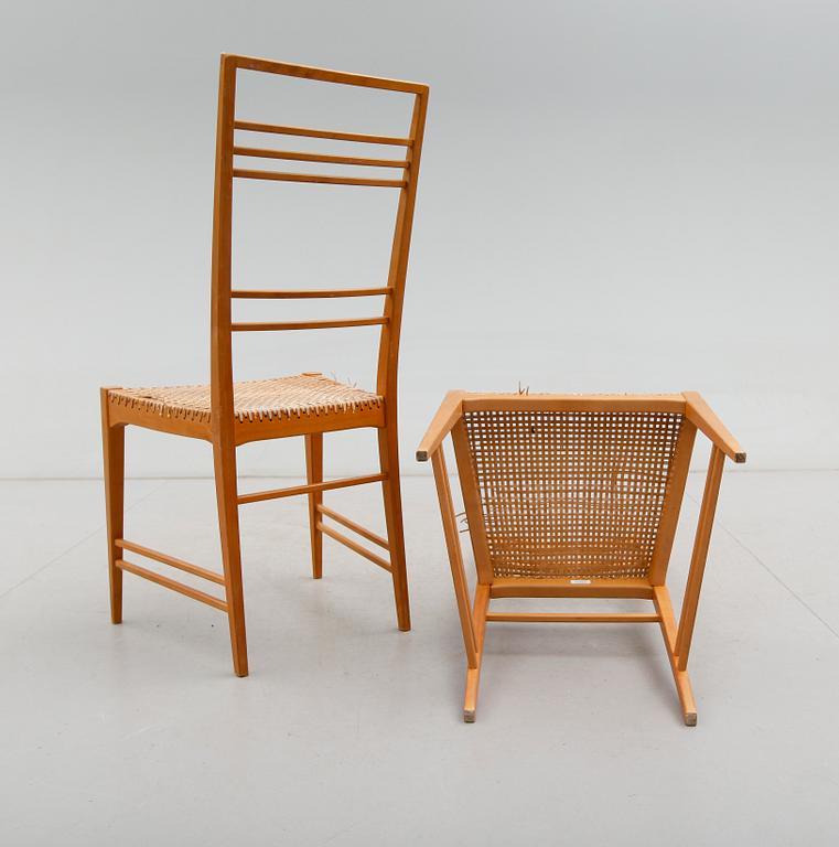 A set of six Erik Chambert 'Poem' birch and rattan dining chairs, Chambert's, Norrköping, Sweden, probably 1950's.