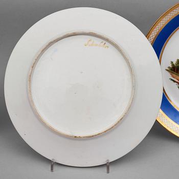 A set of 10 French ornitological dessert plates, signed Schoelber, 19th Century. (8+2).