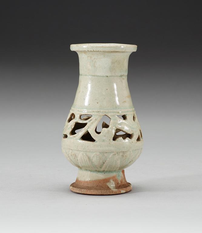 A pale celadon glazed vase, Yuan dynasty (1271-1368).