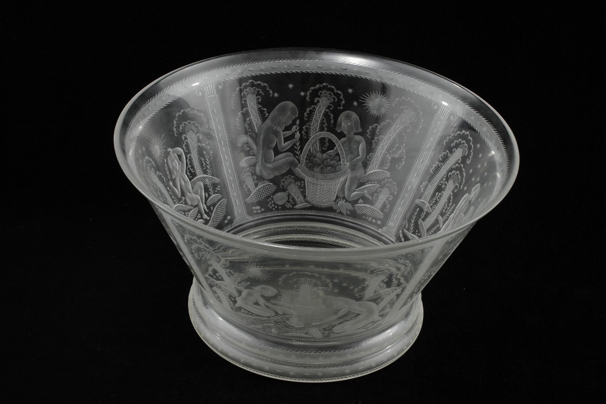 EDWARD HALD, skål, glas, Orrefors, signerad och daterad 1926.