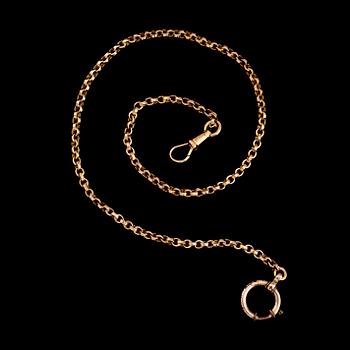 KLOCKKEDJA, 18K guld, svenska stämplar. Total vikt ca 10 g.