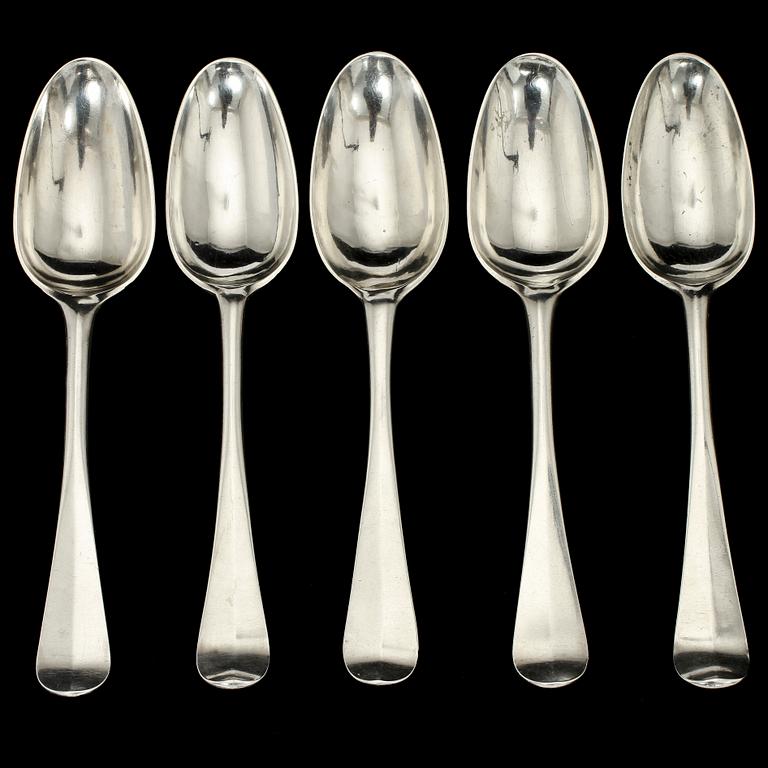 SKEDAR, 5 st, silver, Johan Schröder, Landskrona, 1777, vikt 330 g.
