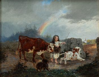 Gustaf Brandelius, Flicka med ko, kalv och hund.