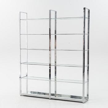 A steel and glass book case, 1980's.