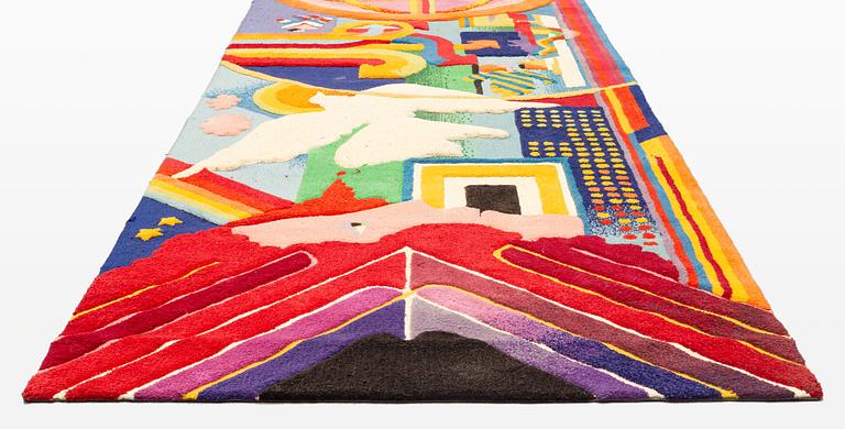 A carpet, 'Océjan', tufted (in relief), Kasthall, Sweden, c. 700 x 170 cm, signed 'JM 83'.