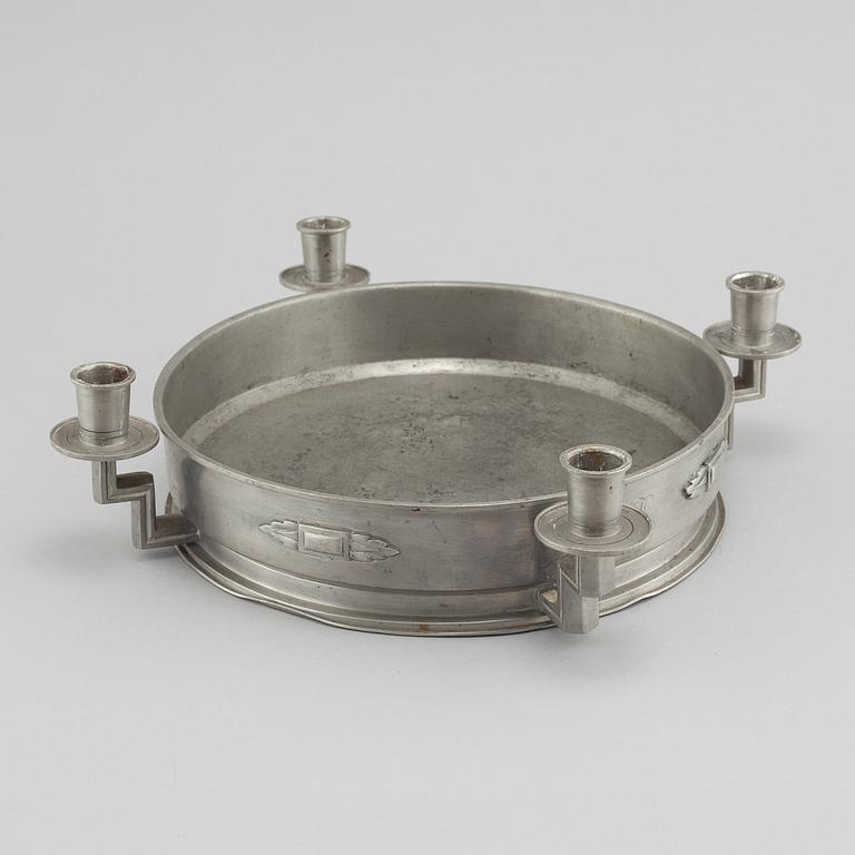 A bowl with candle holders in pewter, by CG Hallberg, 1930.