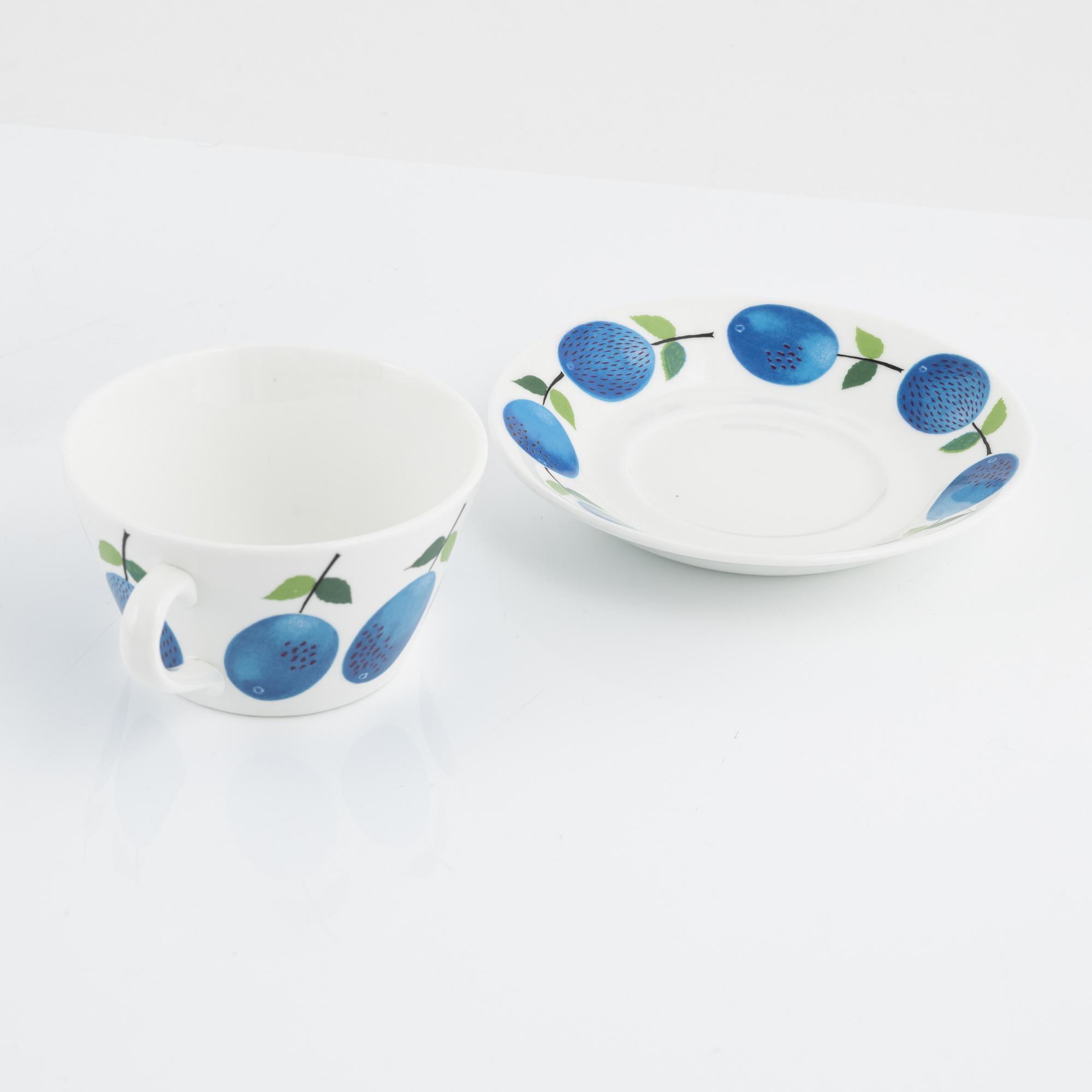 Stig Lindberg, tekoppar med fat, 12 st,   benporslin, "Prunus", Gustavsberg.