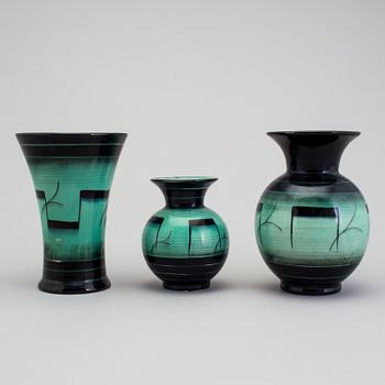 3 vases of the "V series", by Ilse Claesson for Rörstrand, 1930´s.