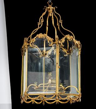 A fine Swedish rococo gilt-brass four-light lantern, Stockholm, later part of the 18th century.