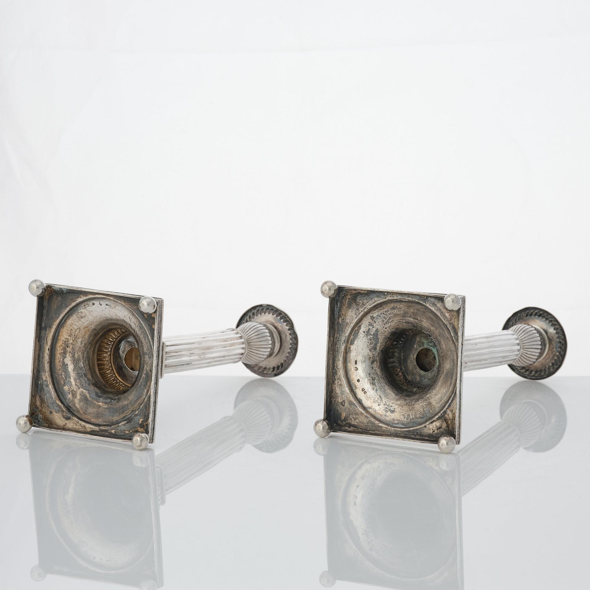 Johan Ekholm, ljusstakar, ett par, silver, Stockholm 1796. Gustavianska.