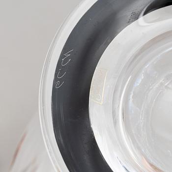 Gunnar Cyrén, eight 'Nobel' schnapps glass and a decanter with stopper, Orrefors, Sweden.