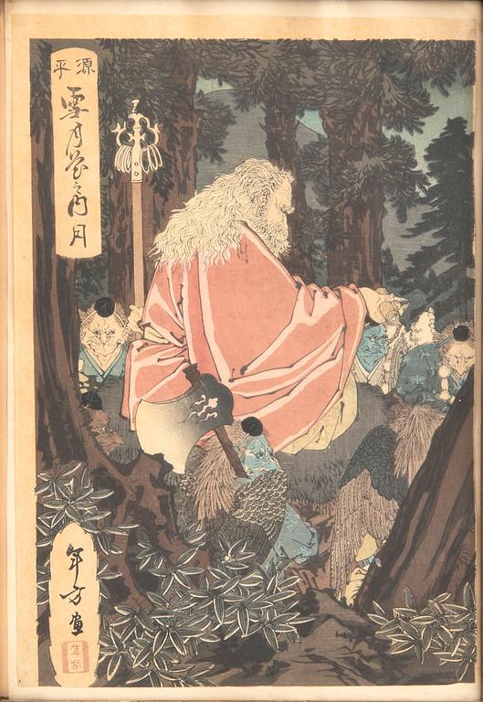 Toshikata Mizuno, woodcut print triptych, Japan Meji.